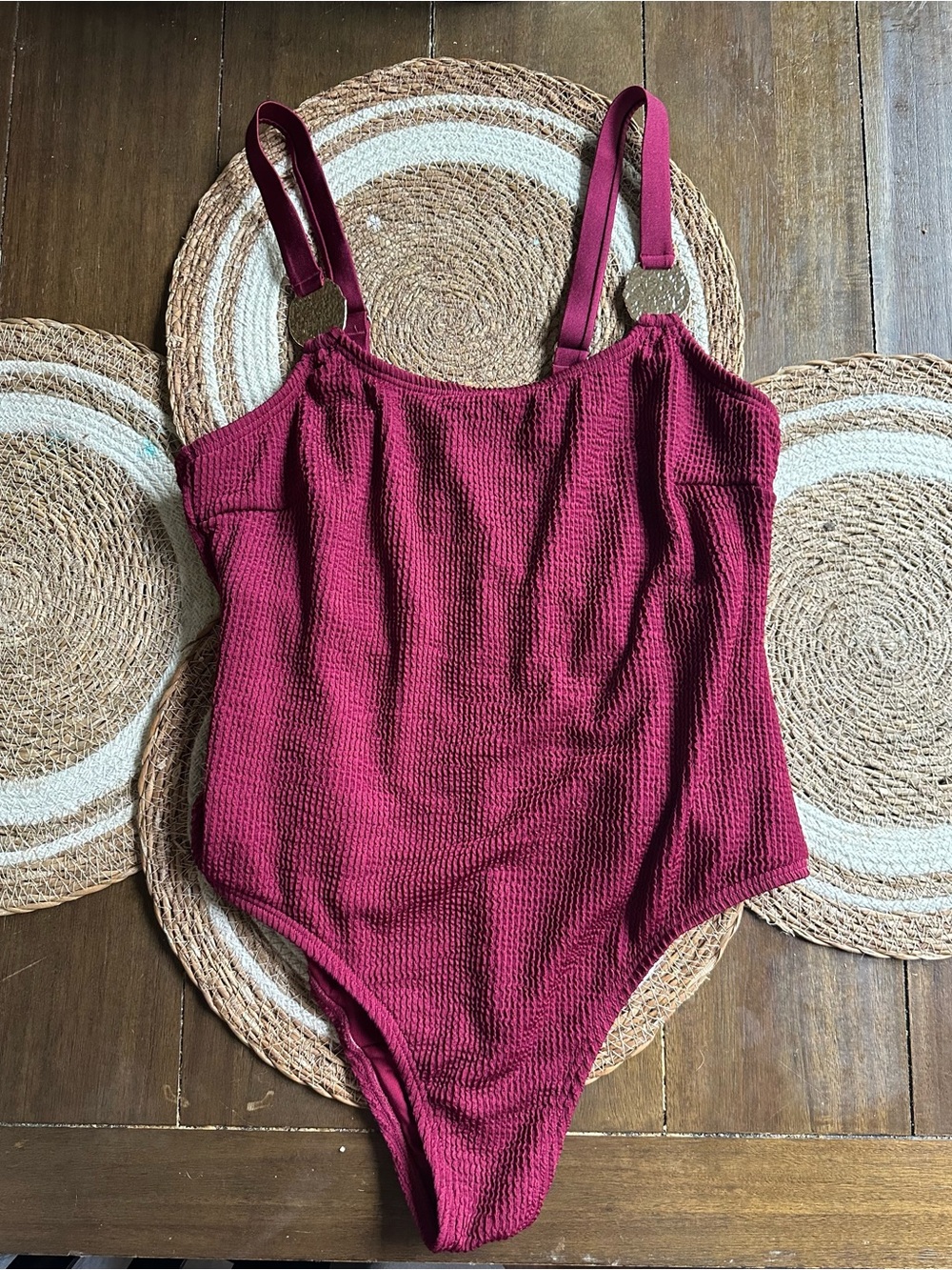 South Beach Size 14 Burgundy Textured One Piece Swimsuit NWOT